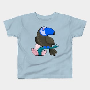 Plumage: Pixel Art Exquisite Bird Design for Fashionable Attire Kids T-Shirt